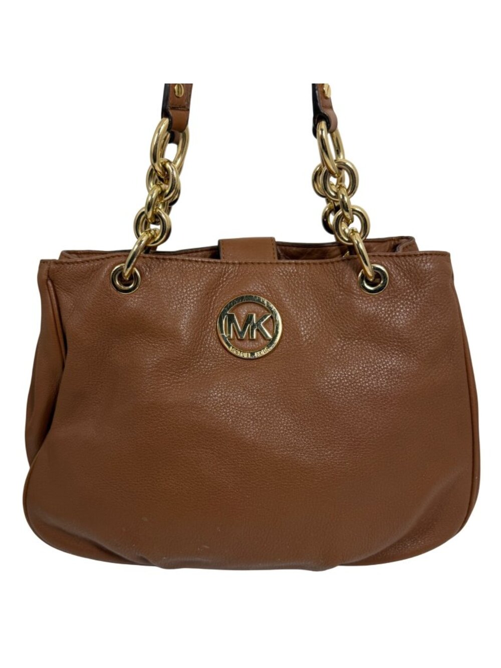 Michael Kors Fulton Chain Strap Brown Pebbled Leather Shoulder Bag
